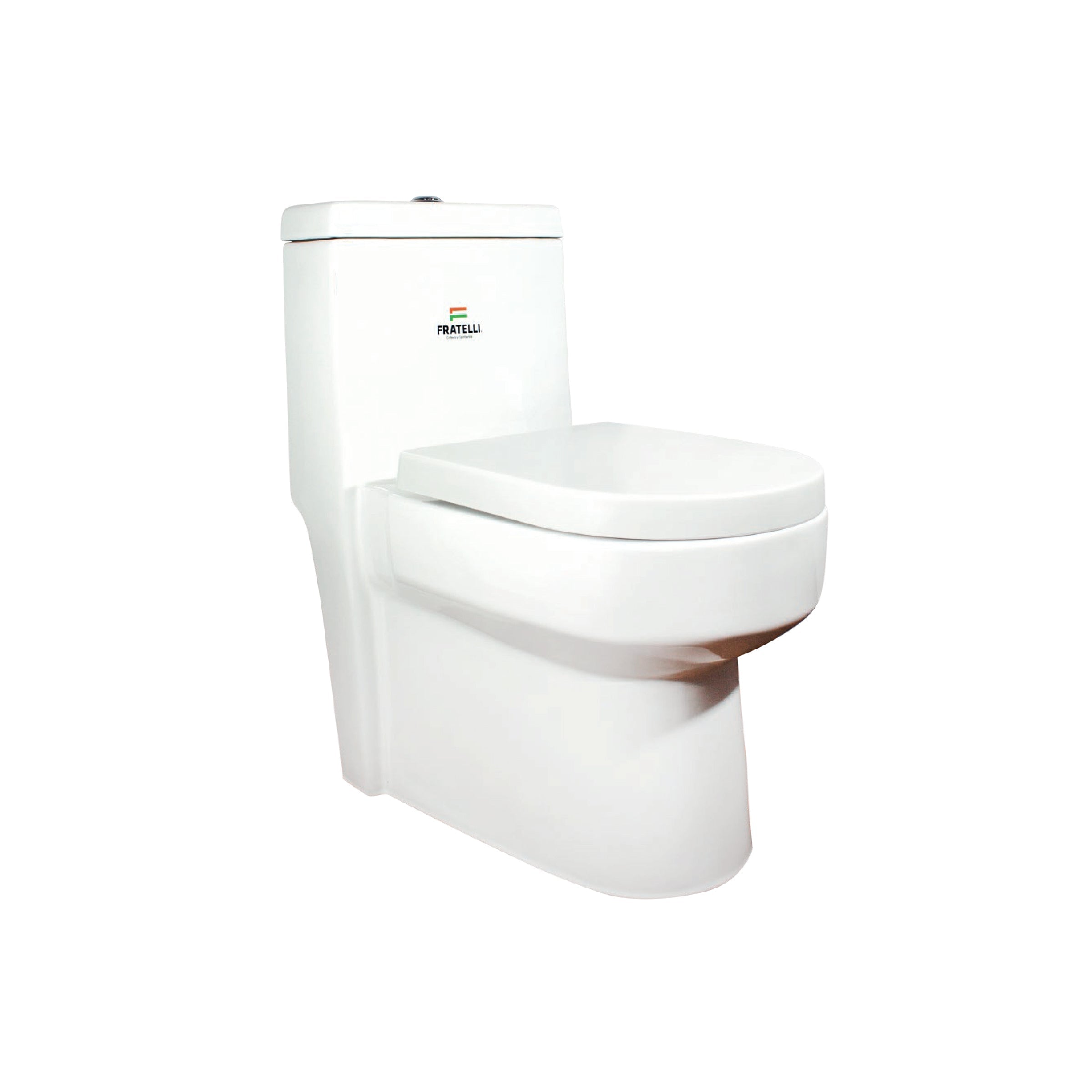 Inodoro One Piece Paris + Tapa Asiento Y Acces. Minimalista Cuadrado Blanco (635X350X730) - Fratelli Premium